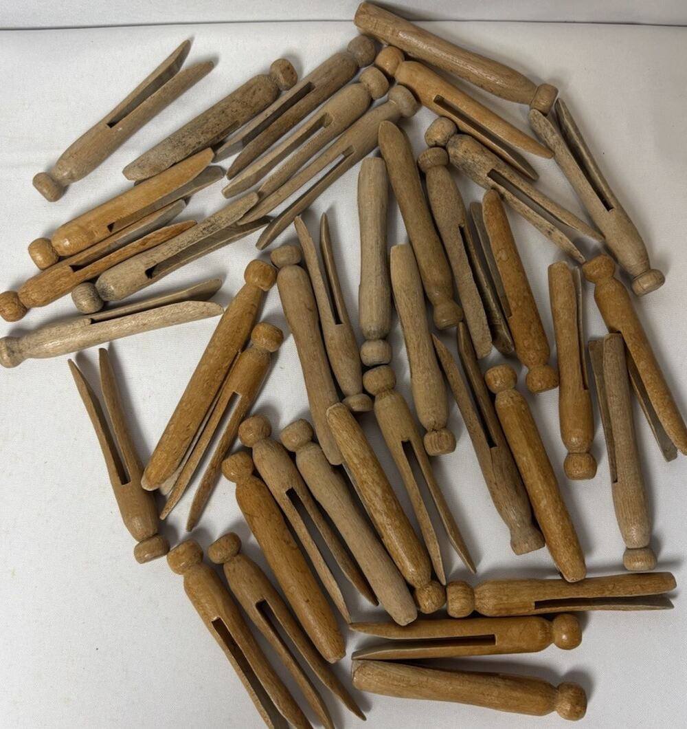 Vintage Wooden Clothespins Round Head Peg Style Bulk Lot Rustic Farmhouse Decor